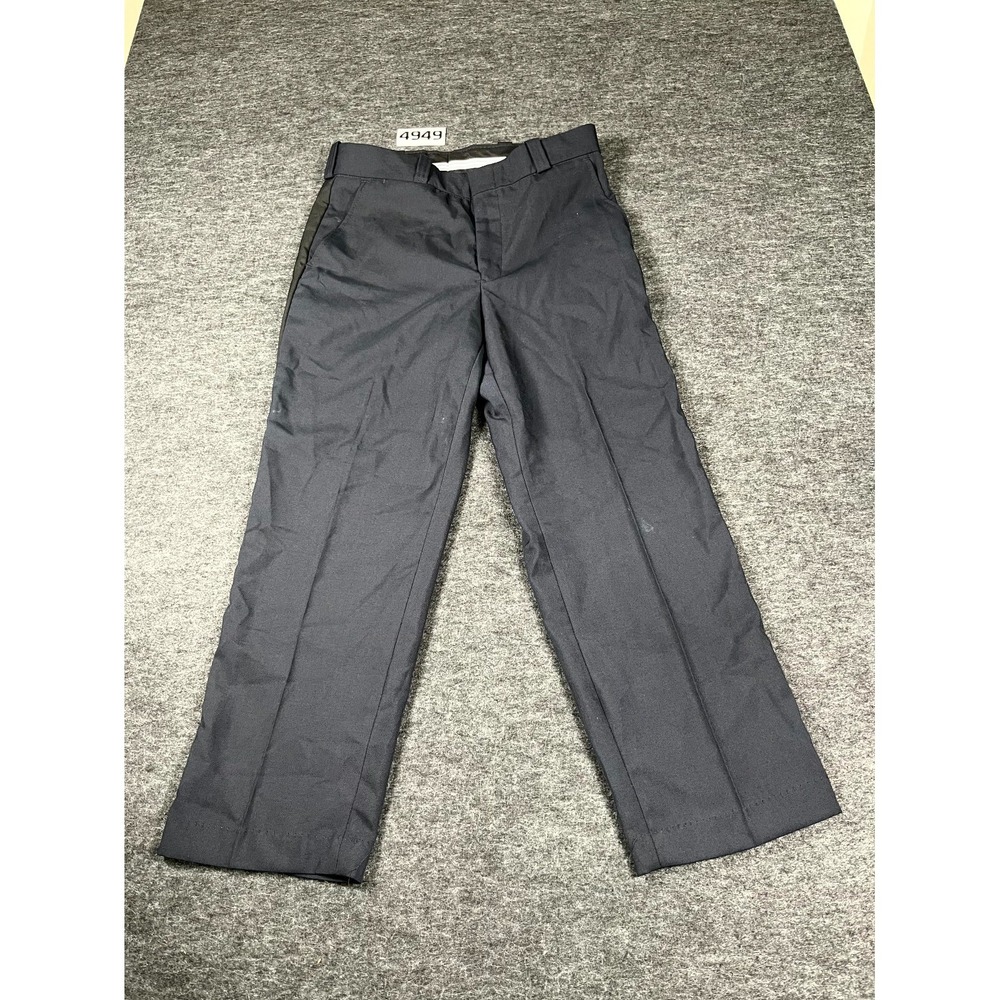Image Authority Dress Pants Mens 33Rx28 Black Wool Side Stripe Flat Front Career